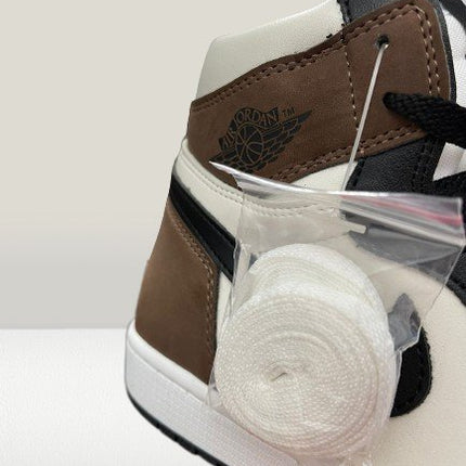 Air Jordan 1 Mocha laced up with black and white contrast
