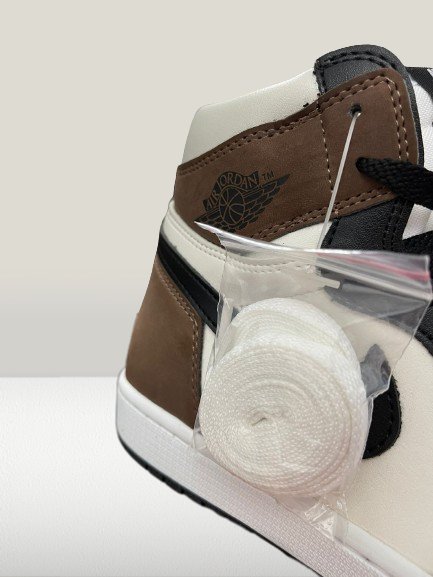 Air Jordan 1 Mocha laced up with black and white contrast
