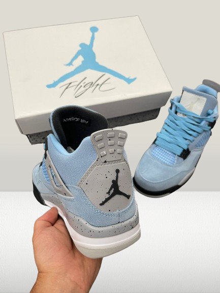 Back view of Jordan 4 University Blue with Jumpman logo