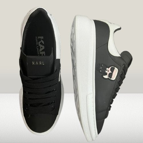 Black and white contrast Karl Lagerfeld shoes with heel branding
