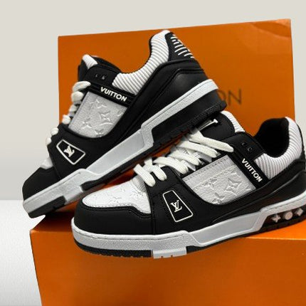 Close view of Louis Vuitton black and white trainers