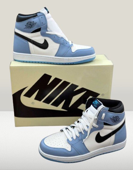 Jordan 1 University blue with Nike box