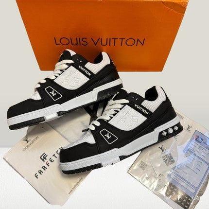  Louis Vuitton black and white trainers with box