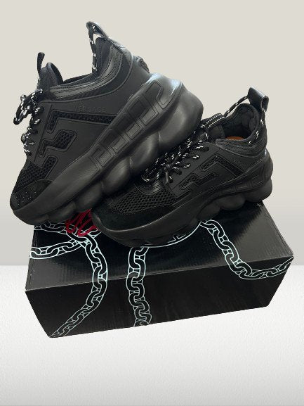 Studio view of Versace Chain Reaction Black Shoes 