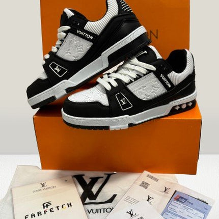 Top view of Louis Vuitton black and white trainers 