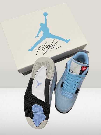 back side view of Jordan 4 University Blue sneakers