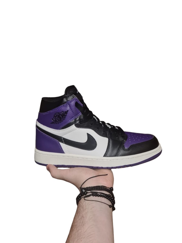jordan 1 Purple Court Shoes in hand view